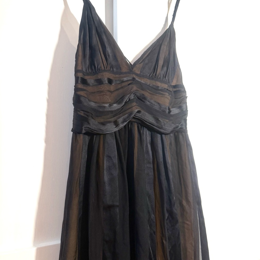 Tufi Duek Vintage 100% Silk Black & Mesh Ruched Bust Midi Dress Size 4-6 - Picture 3 of 10